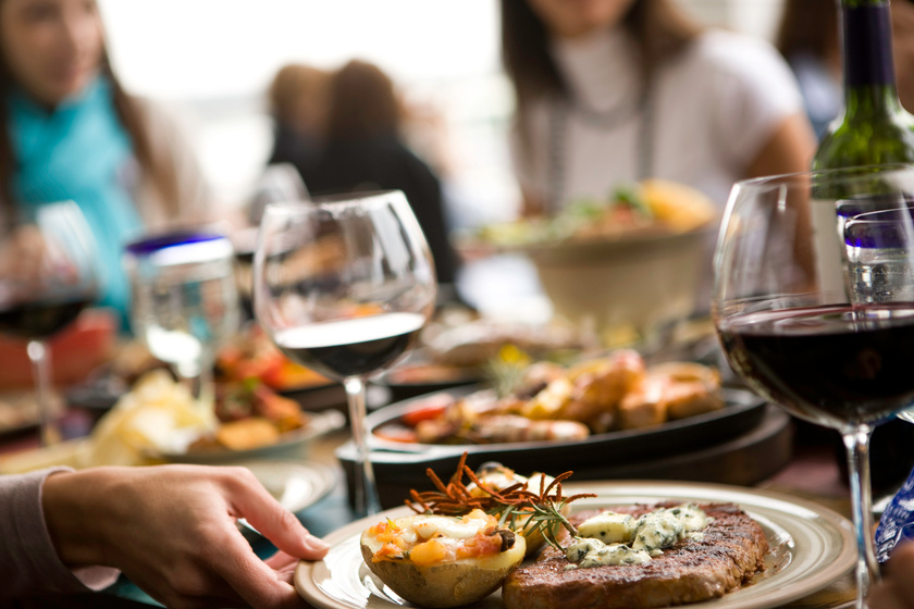 Fine dining with food and wine